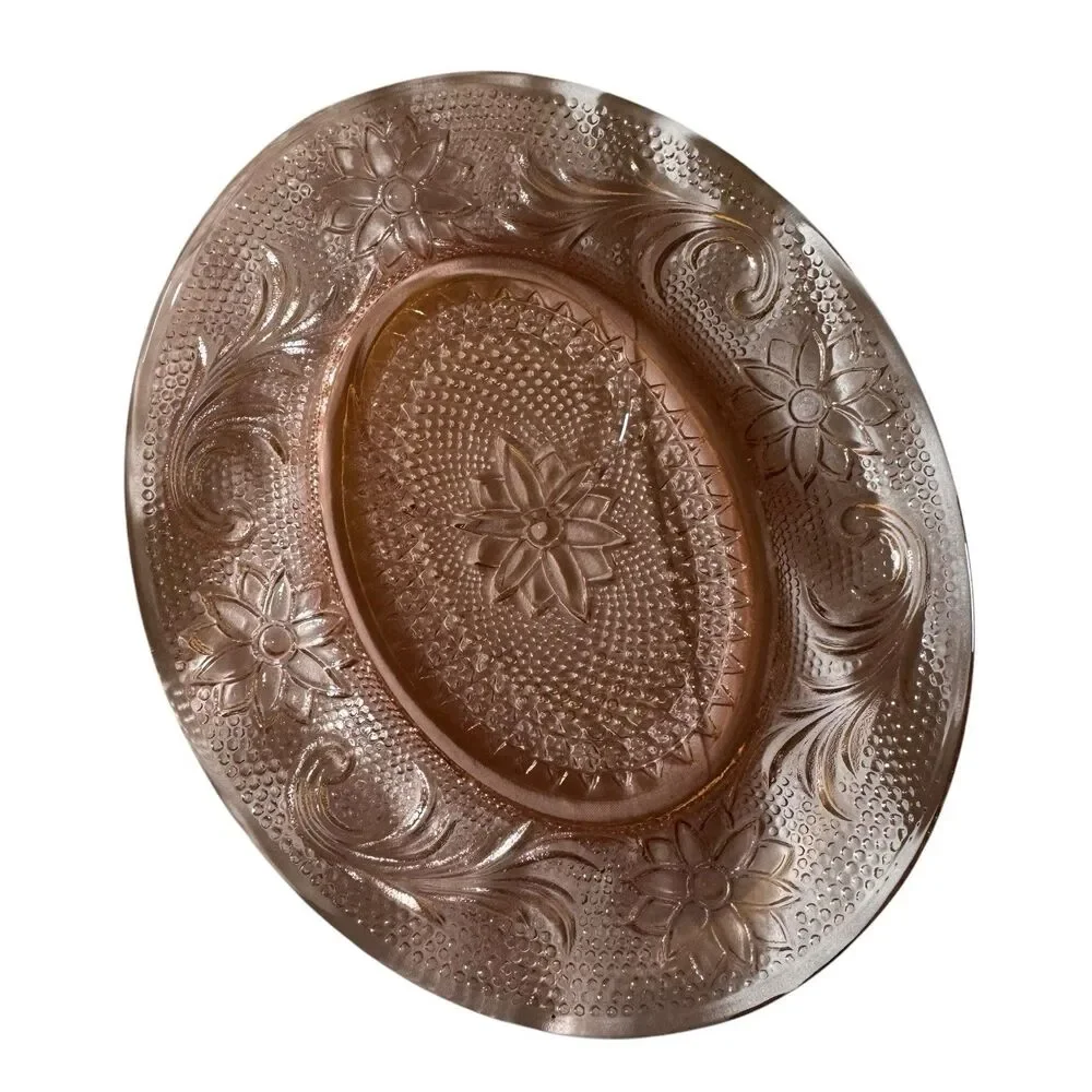 Indiana Tiara‎ Pink Sandwich Glass Oval Snack Plates - Set Of 4